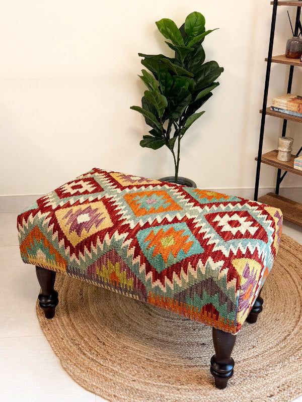 Handwoven Kilim bench. Ideal for styling interiors and home decor purpose.