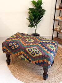Handwoven Kilim bench. Ideal for styling interiors and home decor purpose.