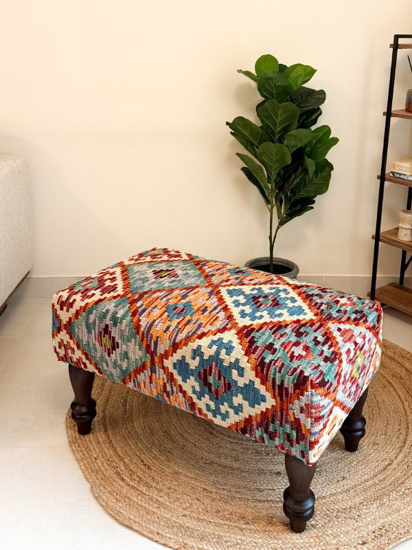Handwoven decorative Kilim bench. Ideal for styling interiors and home decor purpose.