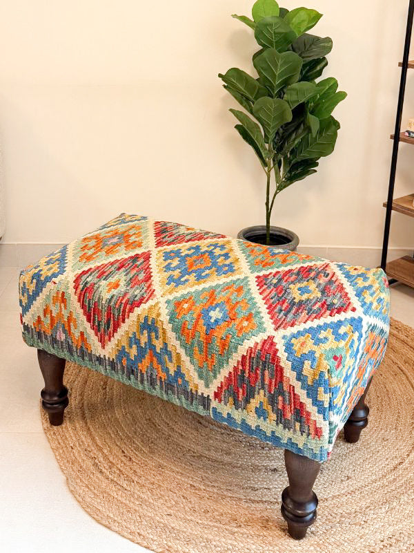 Handwoven kilim bench. Ideal for styling interiors and home decor purpose.