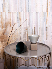 Cone-shaped ceramic serveware for individual desserts, ice cream, and parfaits.