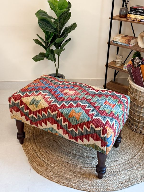 Handwoven kilim bench. Ideal for styling interiors and home decor purpose.