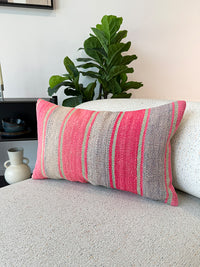 Striped handwoven frazada cushion cover, made of alpaca wool.