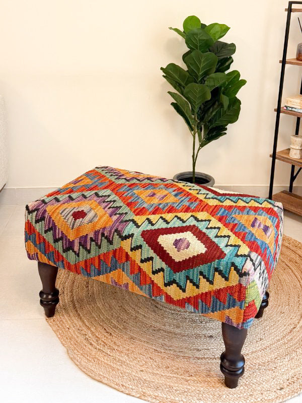 Handwoven kilim bench. Ideal for styling interiors and home decor purpose.