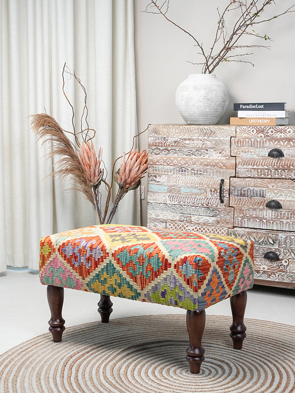 upholstered kilim ottoman bench