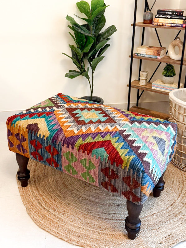 Handwoven kilim bench. Ideal for styling interiors and home decor purpose.