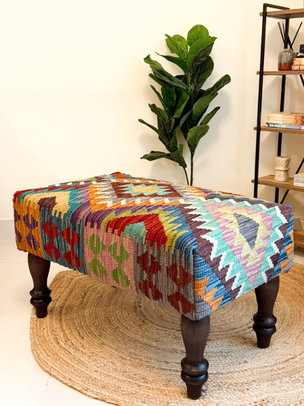 Upholstered Kilim bench. Ideal for styling interiors and home decor purpose.