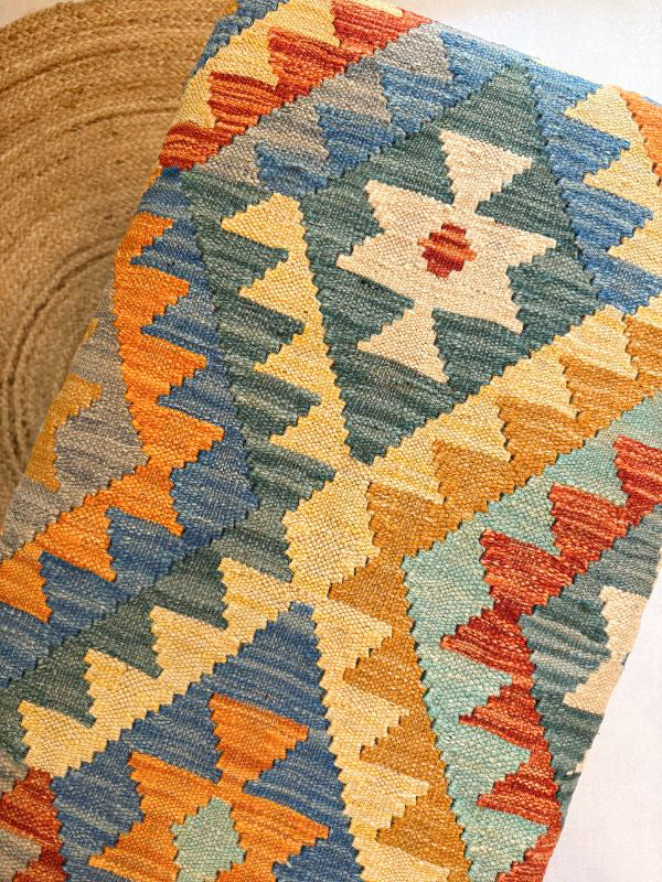 Handwoven Kilim bench. Ideal for styling interiors and home decor purpose.