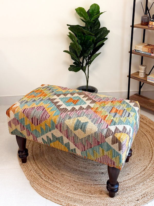 Handwoven Kilim bench. Ideal for styling interiors and home decor purpose.
