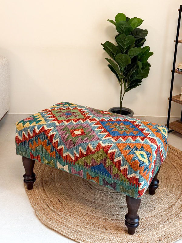 Handwoven kilim bench. Ideal for styling interiors and home decor purpose.