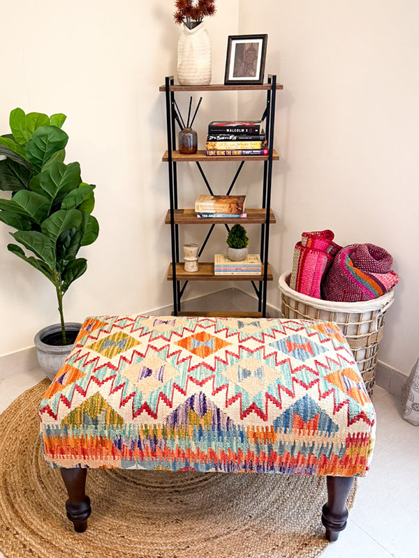 Handwoven kilim bench. Ideal for styling interiors and home decor purpose.