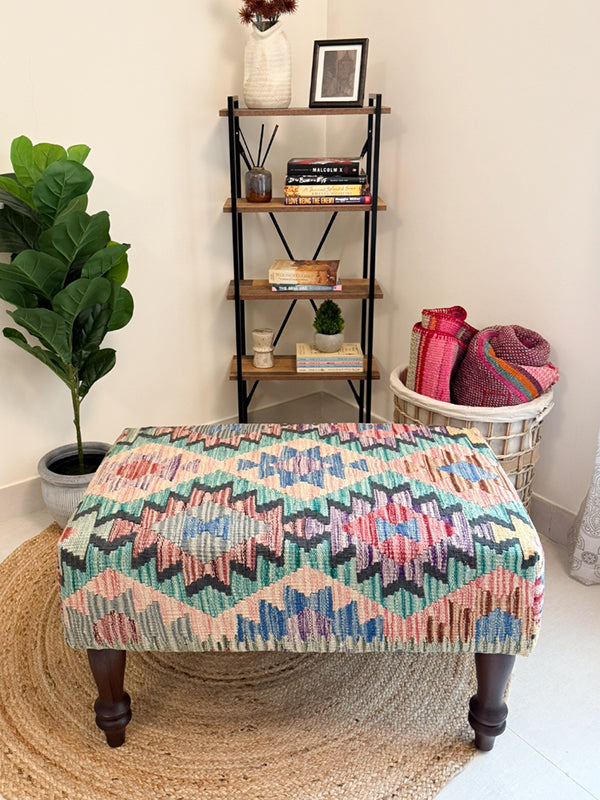 Handwoven kilim bench. Ideal for styling interiors and home decor purpose.