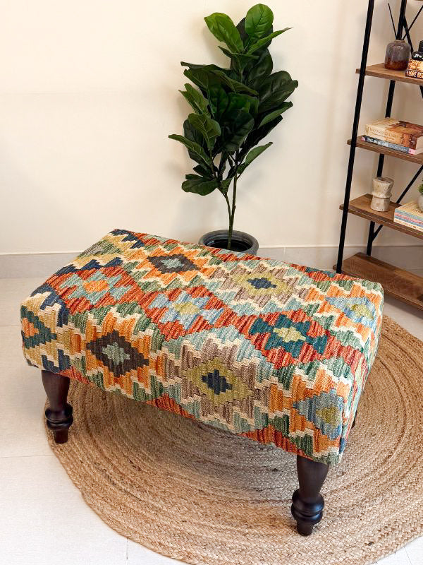 Handwoven Kilim bench. Ideal for styling interiors and home decor purpose.