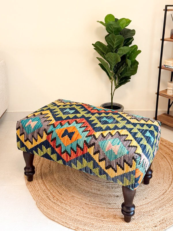 Handwoven kilim bench. Ideal for styling interiors and home decor purpose.