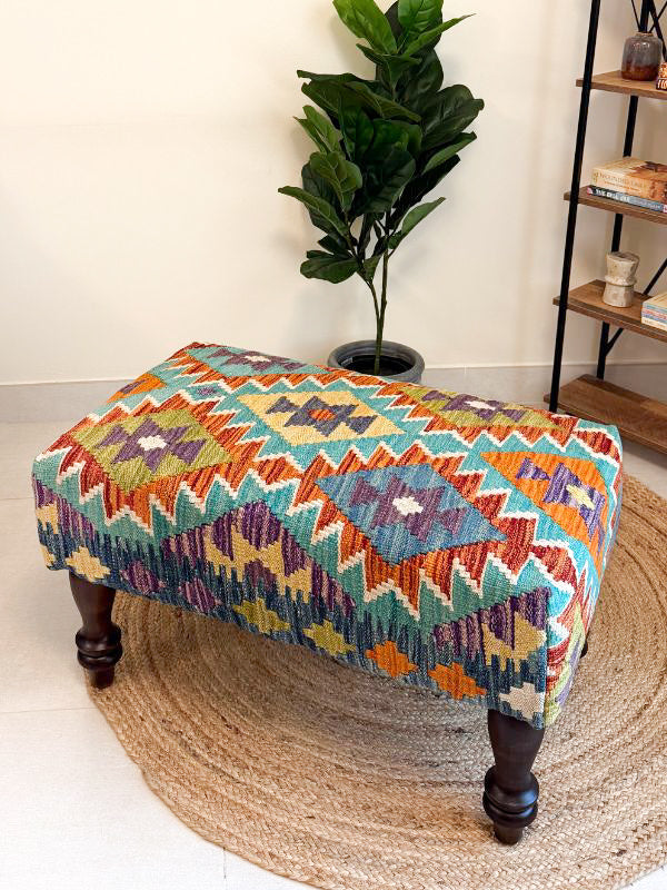 Handwoven Kilim bench. Ideal for styling interiors and home decor purpose.