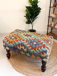 Handwoven Kilim bench. Ideal for styling interiors and home decor purpose.