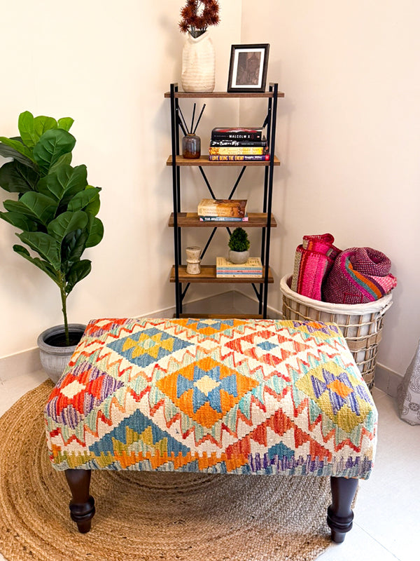 Handwoven kilim bench. Ideal for styling interiors and home decor purpose.